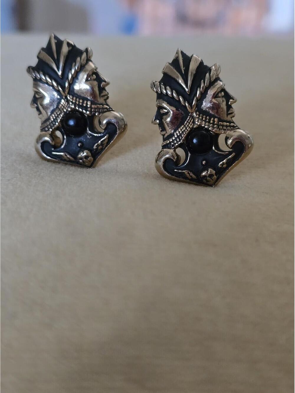 Swank Vintage Ethnic Asymmetrical Black Silver Metal Cufflinks Signed [COPY]